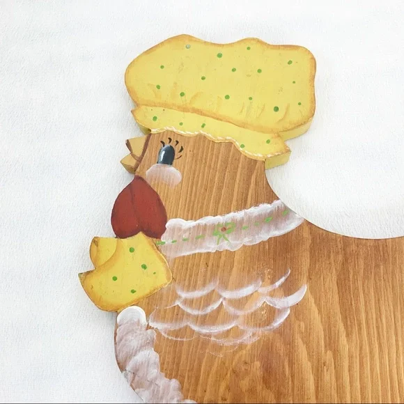 Vintage Wood Hand Painted Chicken Wall Hanging Hen Wearing Bonnet Farmhouse - Picture 3 of 9